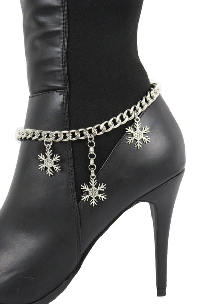 Boot Bracelet Silver Metal Chain Shoe Bling Snow Flakes Charm Christmas New Women Accessories