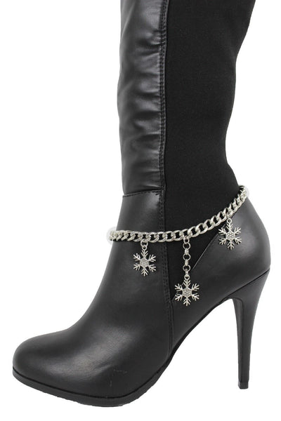 Boot Bracelet Silver Metal Chain Shoe Bling Snow Flakes Charm Christmas New Women Accessories