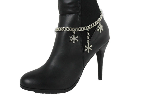 Boot Bracelet Silver Metal Chain Shoe Bling Snow Flakes Charm Christmas New Women Accessories