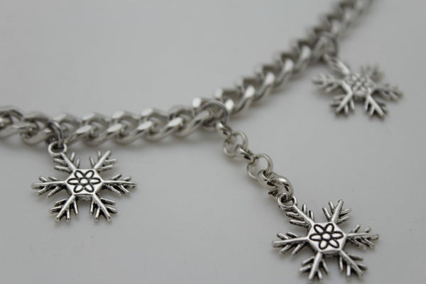 Boot Bracelet Silver Metal Chain Shoe Bling Snow Flakes Charm Christmas New Women Accessories