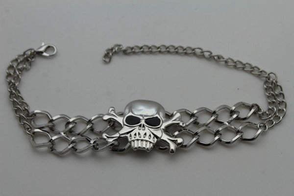 Silver Metal Boot Bracelet  Chains Skull Skeleton Bling Anklet Charm Heels New Women Biker Style - alwaystyle4you - 6