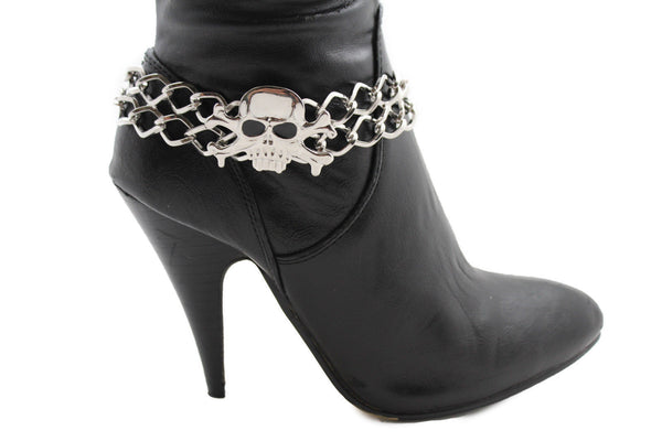Silver Metal Boot Bracelet  Chains Skull Skeleton Bling Anklet Charm Heels New Women Biker Style - alwaystyle4you - 8