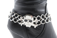 Silver Metal Boot Bracelet  Chains Skull Skeleton Bling Anklet Charm Heels New Women Biker Style - alwaystyle4you - 1
