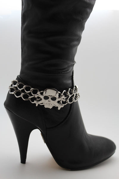 Silver Metal Boot Bracelet  Chains Skull Skeleton Bling Anklet Charm Heels New Women Biker Style - alwaystyle4you - 2