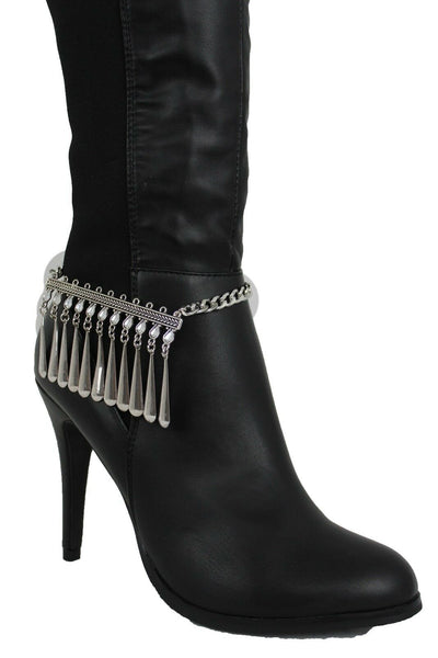 Boot Chain Silver Metal Shoe Anklet Bling Beads Dangel Charm Drop Strap Women Accessories