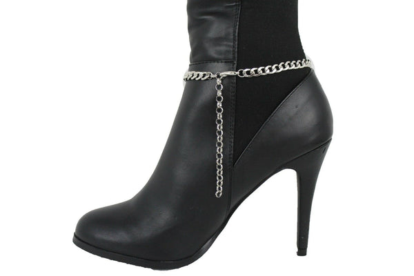 Boot Chain Silver Metal Shoe Anklet Bling Beads Dangel Charm Drop Strap Women Accessories