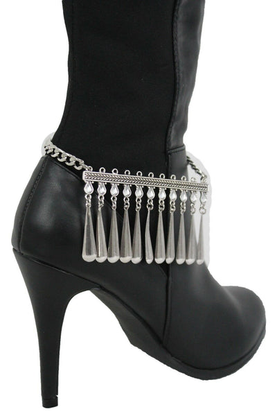 Boot Chain Silver Metal Shoe Anklet Bling Beads Dangel Charm Drop Strap Women Accessories