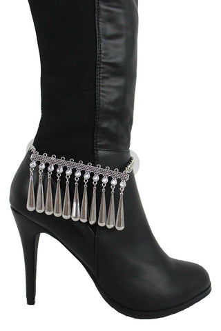 Boot Chain Silver Metal Shoe Anklet Bling Beads Dangel Charm Drop Strap Women Accessories