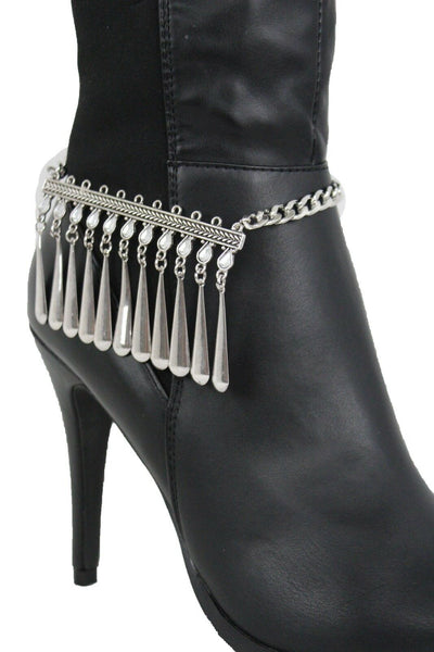Boot Chain Silver Metal Shoe Anklet Bling Beads Dangel Charm Drop Strap Women Accessories