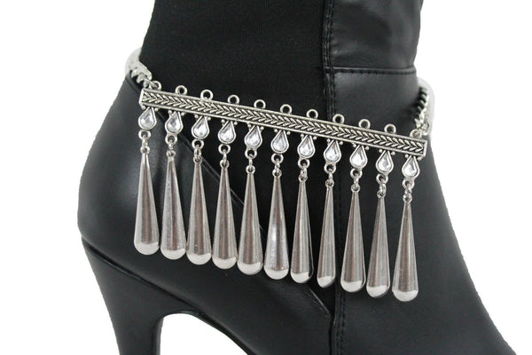 Boot Chain Silver Metal Shoe Anklet Bling Beads Dangel Charm Drop Strap Women Accessories