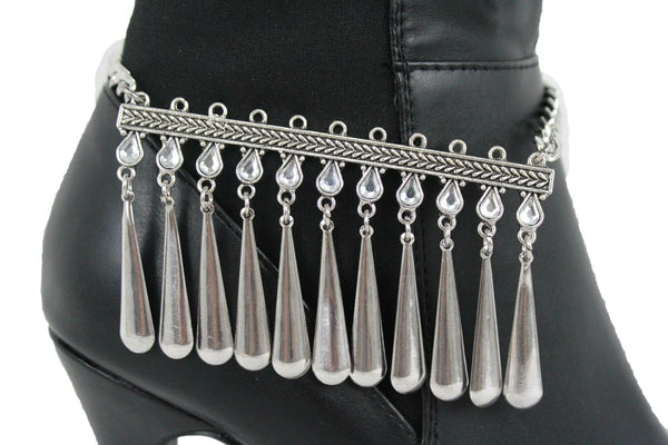 Boot Chain Silver Metal Shoe Anklet Bling Beads Dangel Charm Drop Strap Women Accessories