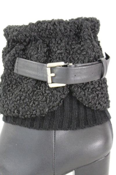 White Black Gray Pair Boots Cover Toppers Fabric Slip On Booties Warmer Knit