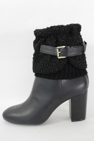 White Black Gray Pair Boots Cover Toppers Fabric Slip On Booties Warmer Knit