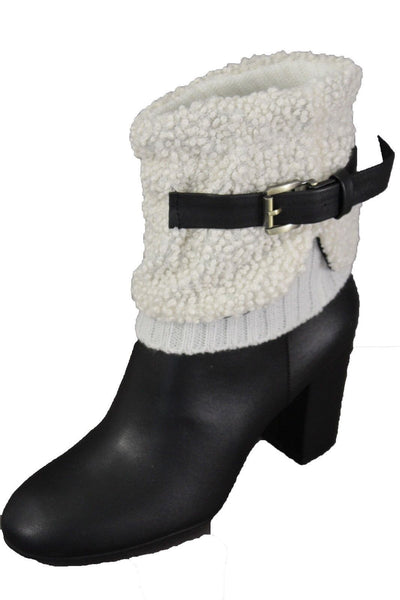 White Black Gray Pair Boots Cover Toppers Fabric Slip On Booties Warmer Knit
