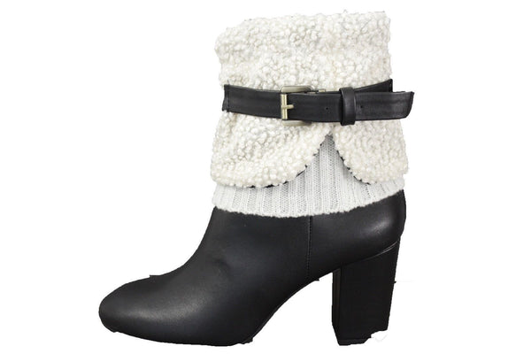White Black Gray Pair Boots Cover Toppers Fabric Slip On Booties Warmer Knit