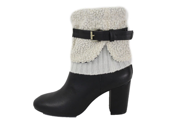 White Black Gray Pair Boots Cover Toppers Fabric Slip On Booties Warmer Knit
