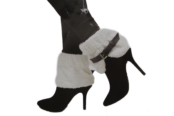White Black Gray Pair Boots Cover Toppers Fabric Slip On Booties Warmer Knit