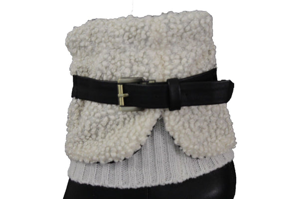 White Black Gray Pair Boots Cover Toppers Fabric Slip On Booties Warmer Knit