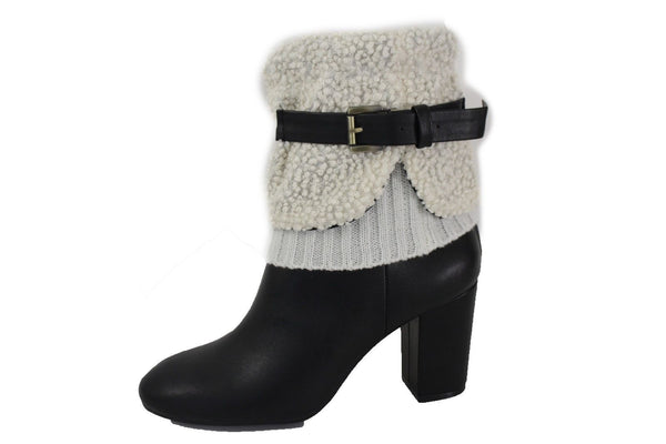 White Black Gray Pair Boots Cover Toppers Fabric Slip On Booties Warmer Knit