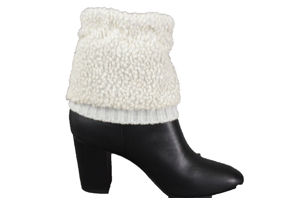 White Black Gray Pair Boots Cover Toppers Fabric Slip On Booties Warmer Knit