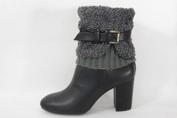 White Black Gray Pair Boots Cover Toppers Fabric Slip On Booties Warmer Knit