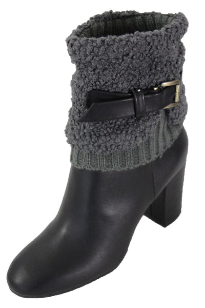 White Black Gray Pair Boots Cover Toppers Fabric Slip On Booties Warmer Knit