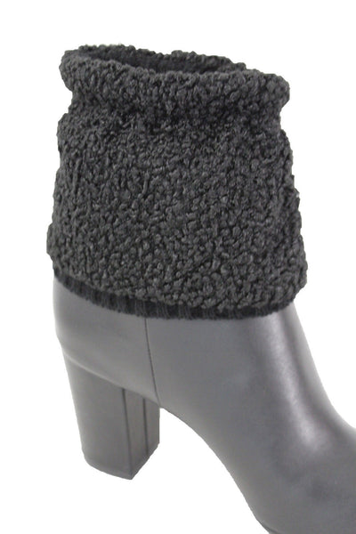 White Black Gray Pair Boots Cover Toppers Fabric Slip On Booties Warmer Knit