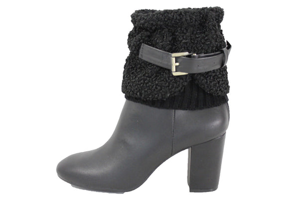 White Black Gray Pair Boots Cover Toppers Fabric Slip On Booties Warmer Knit