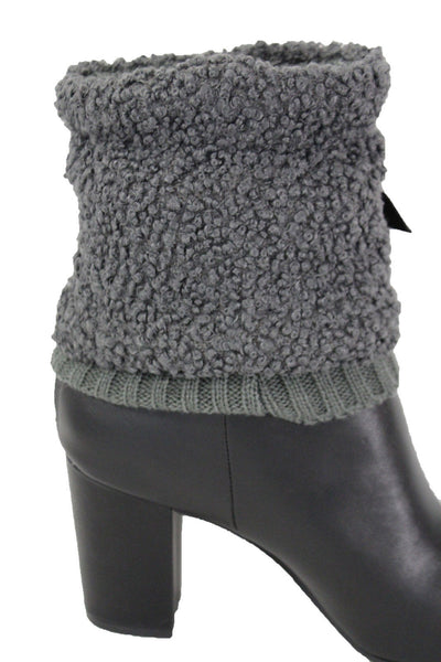 White Black Gray Pair Boots Cover Toppers Fabric Slip On Booties Warmer Knit