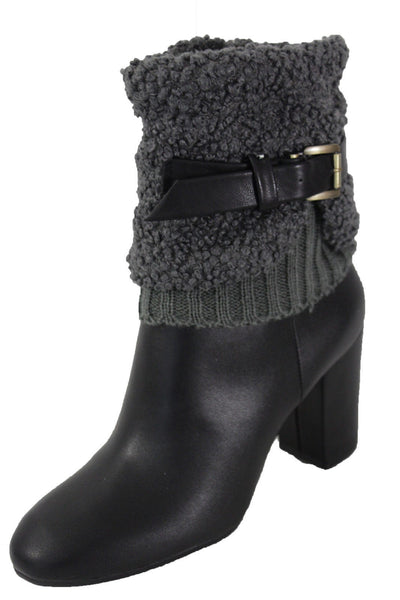White Black Gray Pair Boots Cover Toppers Fabric Slip On Booties Warmer Knit