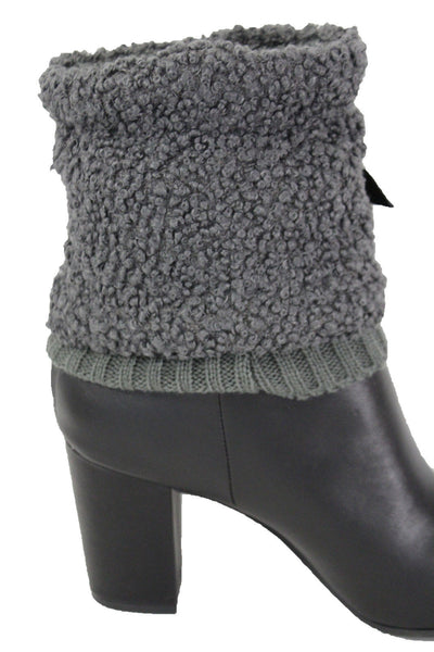 White Black Gray Pair Boots Cover Toppers Fabric Slip On Booties Warmer Knit
