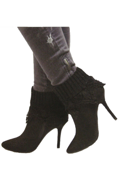 White Black Gray Pair Boots Cover Toppers Fabric Slip On Booties Warmer Knit