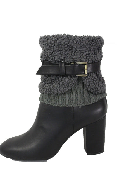White Black Gray Pair Boots Cover Toppers Fabric Slip On Booties Warmer Knit