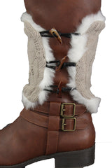 Faux Fur Fabric Slip On Pair Warmer Knit Boot Toppers