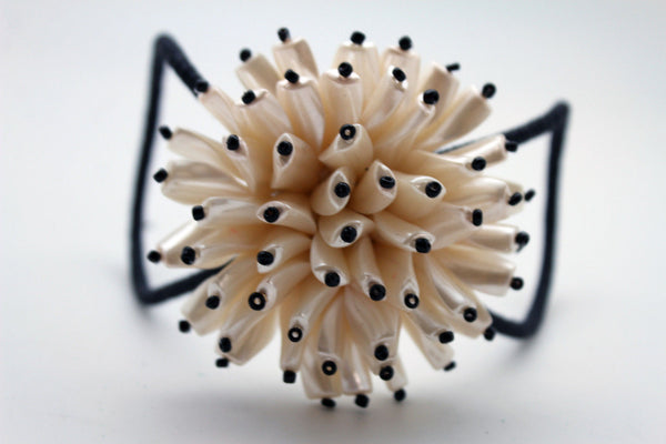 Charm & Black / Cream White / Cream Gold / Cream Pink Elastic Cuff Bracelet Band Big Cream Flower New Women Fashion Jewelry Accessories - alwaystyle4you - 5