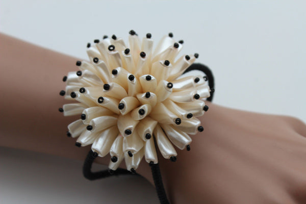 Charm & Black / Cream White / Cream Gold / Cream Pink Elastic Cuff Bracelet Band Big Cream Flower New Women Fashion Jewelry Accessories - alwaystyle4you - 6
