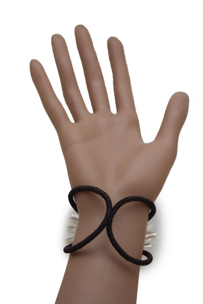 Charm & Black / Cream White / Cream Gold / Cream Pink Elastic Cuff Bracelet Band Big Cream Flower New Women Fashion Jewelry Accessories - alwaystyle4you - 36