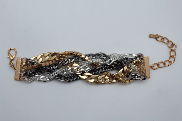 Gold Metal Wide Bracelet Retro Style Silver Pewter Gunmetal Chains Links New Women Fashion Jewelry Accessories - alwaystyle4you - 4