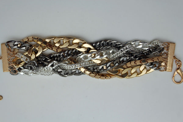 Gold Metal Wide Bracelet Retro Style Silver Pewter Gunmetal Chains Links New Women Fashion Jewelry Accessories - alwaystyle4you - 6