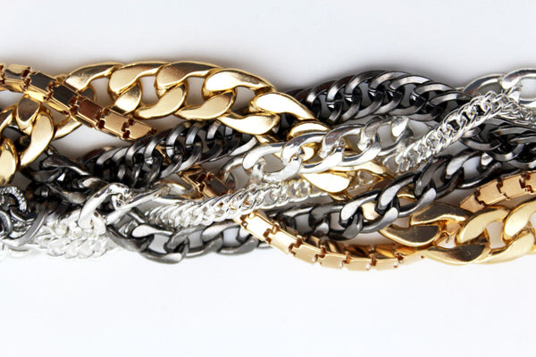 Gold Metal Wide Bracelet Retro Style Silver Pewter Gunmetal Chains Links New Women Fashion Jewelry Accessories - alwaystyle4you - 7