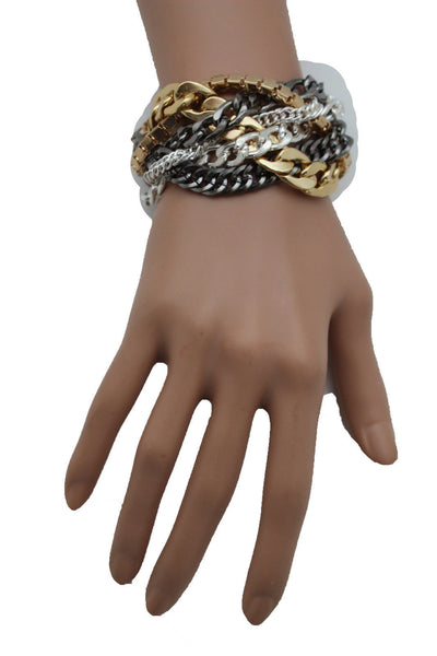 Gold Metal Wide Bracelet Retro Style Silver Pewter Gunmetal Chains Links New Women Fashion Jewelry Accessories - alwaystyle4you - 9