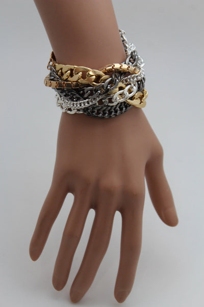 Gold Metal Wide Bracelet Retro Style Silver Pewter Gunmetal Chains Links New Women Fashion Jewelry Accessories - alwaystyle4you - 10