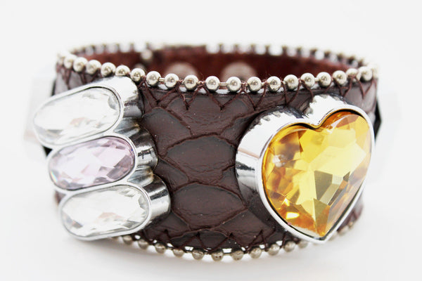 Brown Black Leather Bracelet Colorful Rhinestones Bead New Women Fashion Jewelry Accessories - alwaystyle4you - 13