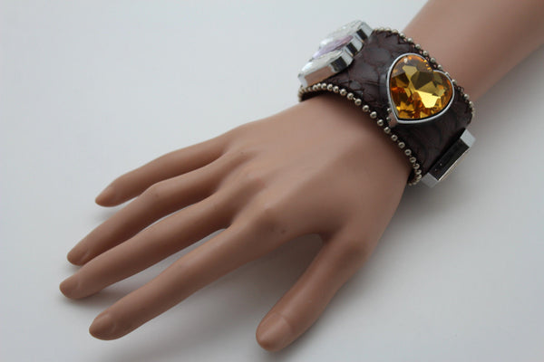 Brown Black Leather Bracelet Colorful Rhinestones Bead New Women Fashion Jewelry Accessories - alwaystyle4you - 6