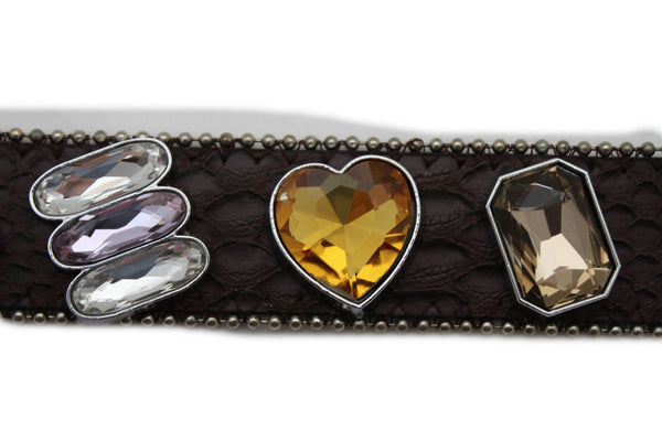 Brown Black Leather Bracelet Colorful Rhinestones Bead New Women Fashion Jewelry Accessories - alwaystyle4you - 11