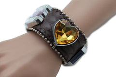 Brown Black Leather Bracelet Colorful Rhinestones Bead New Women Fashion Jewelry Accessories - alwaystyle4you - 3