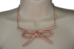 Copper / Silver Metal Chain Knot Bow Tie Charm Pendant Necklace + Earrings Set New Women Fashion Jewelry - alwaystyle4you - 2