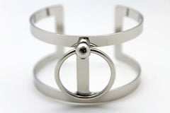 Silver Metal Cuff Bracelet Bangle Geometric Cut Outs With A Center Ring Adjustable New Women Fashion Jewelry Accessories - alwaystyle4you - 4