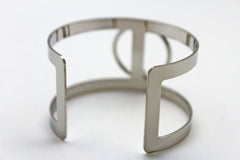 Silver Metal Cuff Bracelet Bangle Geometric Cut Outs With A Center Ring Adjustable New Women Fashion Jewelry Accessories - alwaystyle4you - 2