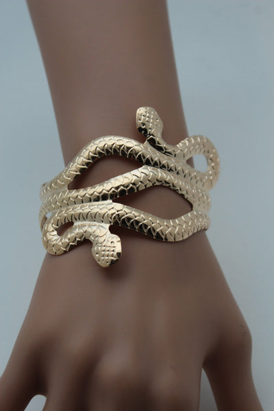 Gold / Silver Metal Cuff Bracelet Cobra Snake Trendy Wrap Around New Women Fashion Jewelry Accessories - alwaystyle4you - 13